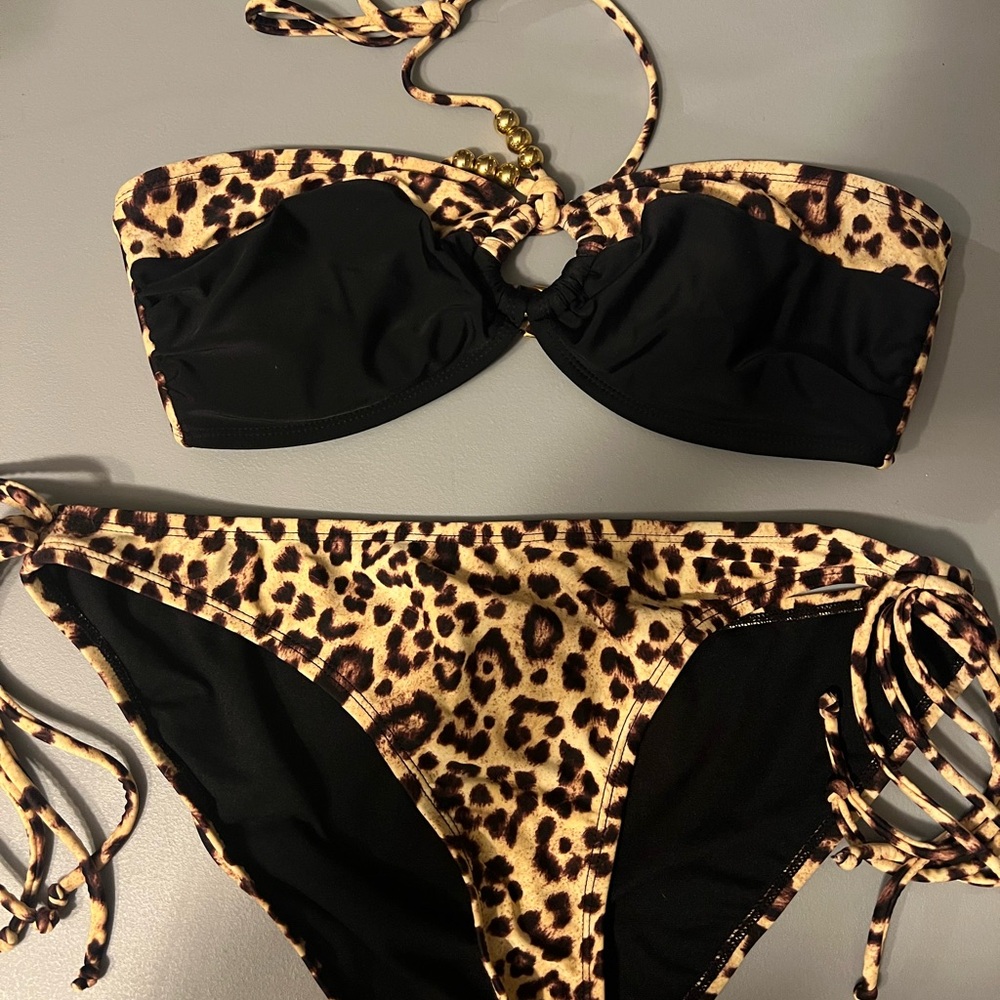 BONGO Animal Print Bikini with Black Accents